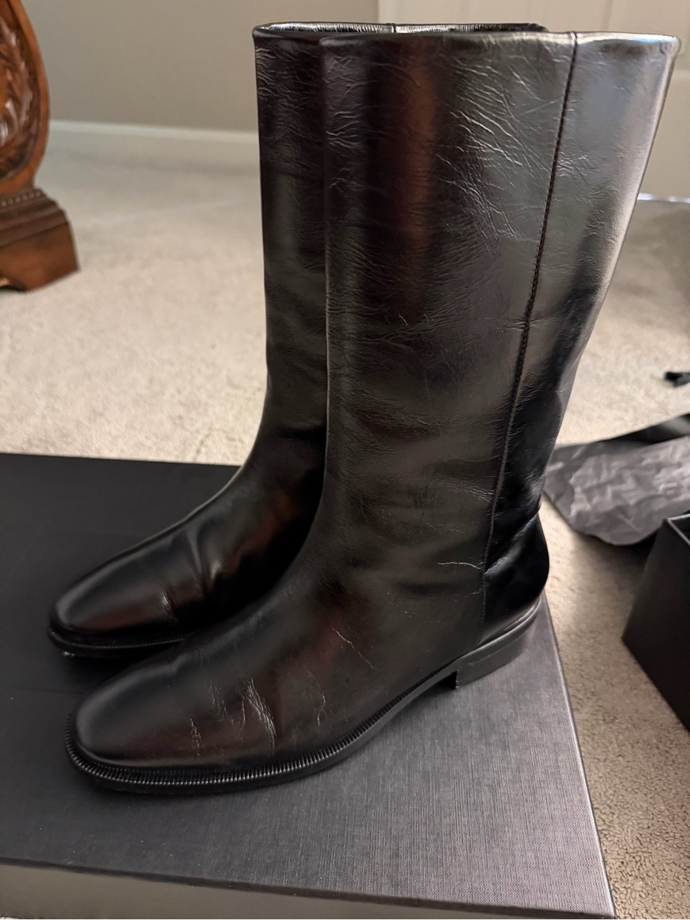 Saint Laurent Black Leather Tall Boots size 39 - Picture 3 of 5